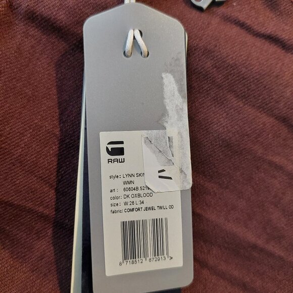 Retro Vintage G-Star Raw Lynn Skinny Burgundy Denim Jeans Pants Sz 26 x 34 NWT - Picture 10 of 11